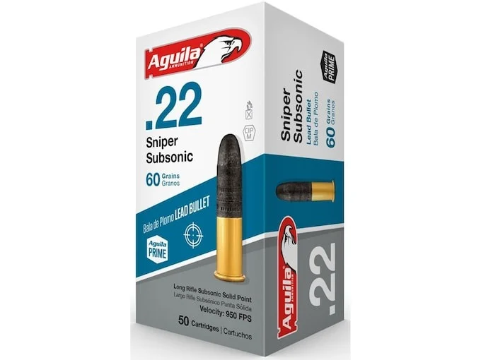 Aguila SSS Sniper Subsonic Ammunition 22 Long Rifle 60 Grain Lead Round Nose