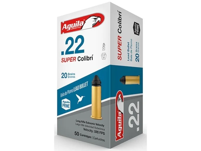 Aguila Super Colibri Ammunition 22 Long Rifle 20 Grain Lead Solid Point
