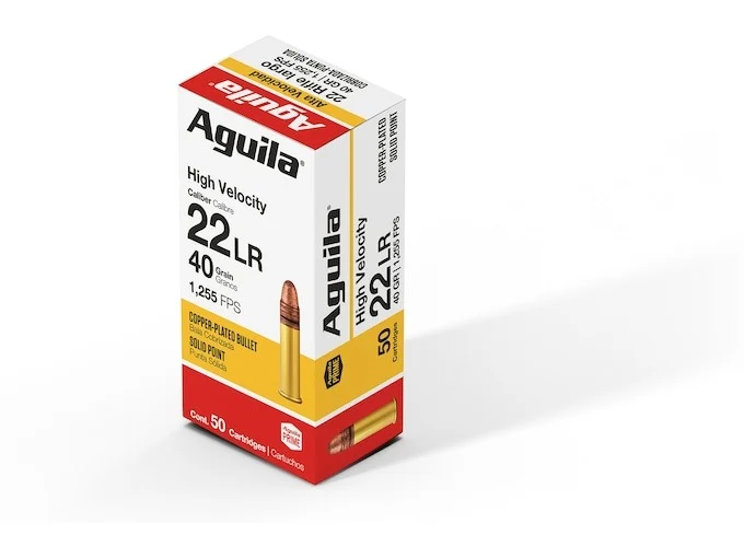 Aguila Super Extra High Velocity Ammunition 22 Long Rifle 40 Grain Plated Lead Round Nose