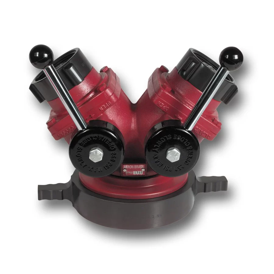 Akron Brass Suction Siamese (2) 2.5″ NH-F Swivels Gated Inlets x 6″ NH-F Swivel L/H Outlet