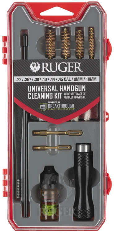 Allen Ruger Universal Handgun Cleaning Kit, For Calibers .22-.45, Red and Gray