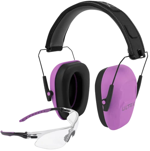Allen ULTRX Hearing and Eye Combo, Shield Passive Earmuff, NRR 23dB, Plum, Anti-Fog/Anti-Scratch Shooting Glasses, Clear, ANSI Z58 and CE EN-Rated