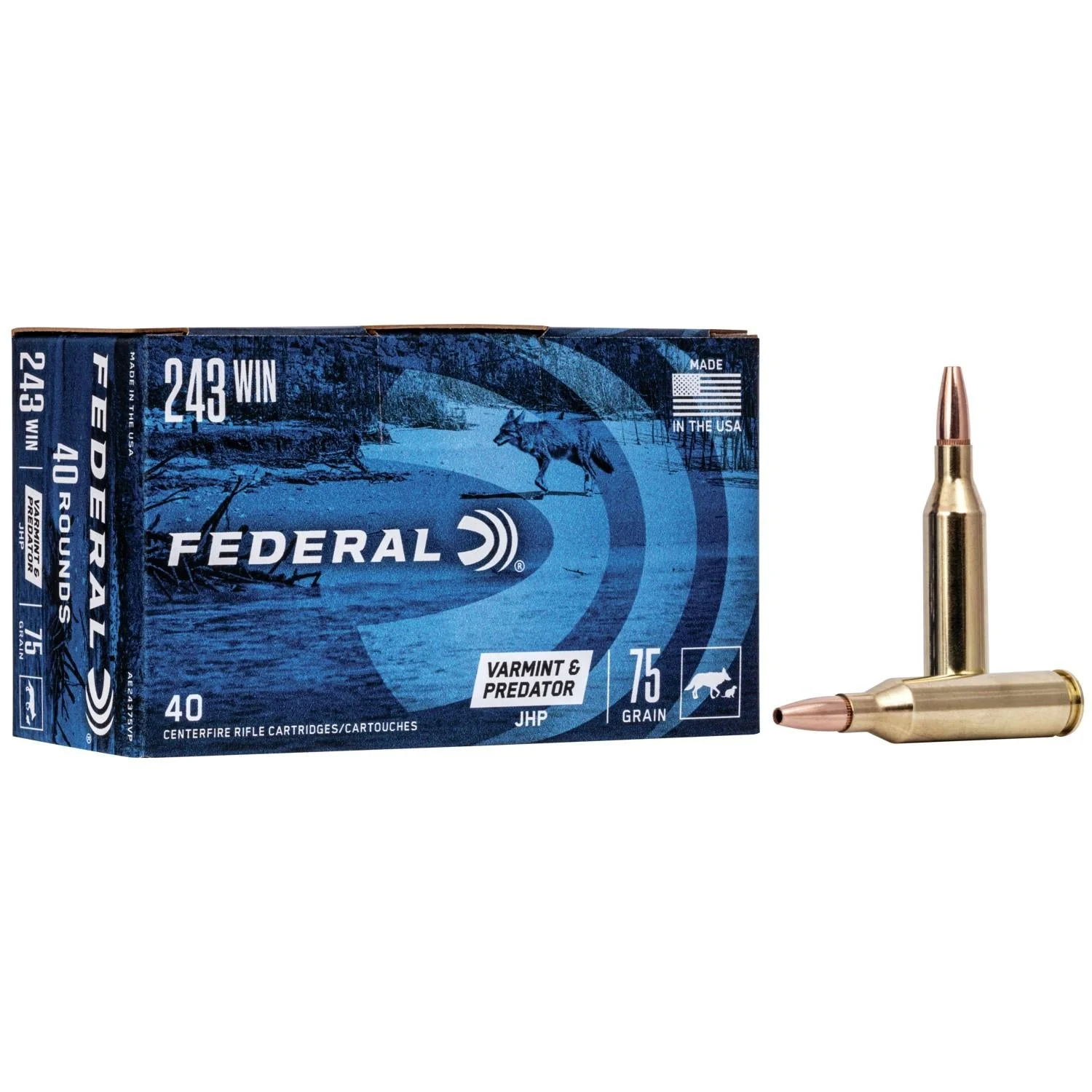 American Eagle AE24375VP Varmint & Predator Jacketed Hollow Point JHP 75 Grain .243 Winchester
