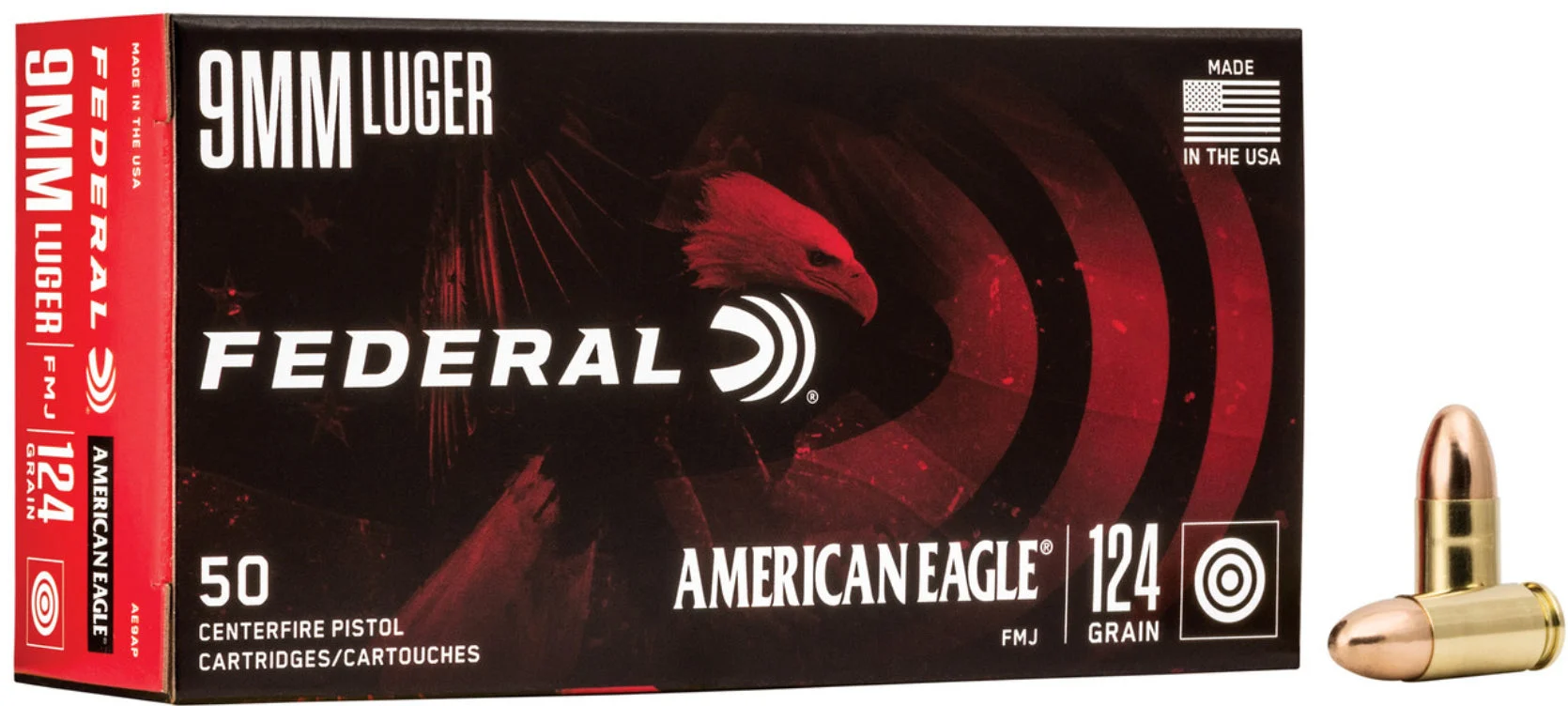 American Eagle AE9APFull Metal Jacket FMJ 124 Grain 9mm Luger/Parabellum