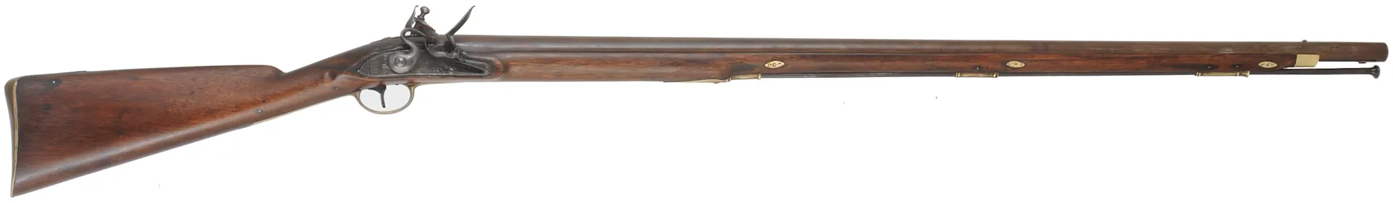 Antique Belgian Musket.69 caliber, 39" barrel,walnut stock, brass trim, reconverted flintlock