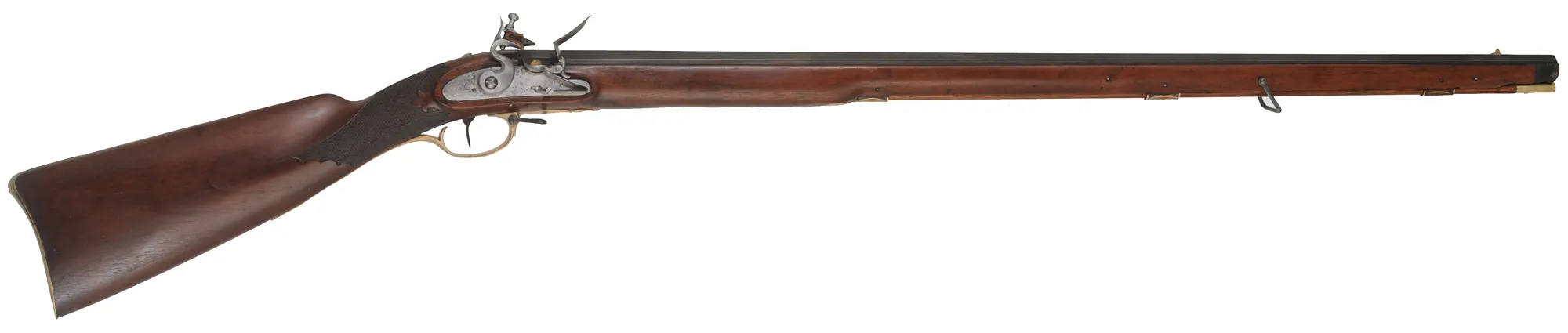 Antique European Fowling Gun,.60 caliber smoothbore, 35-3/4" tapered octagon barrel, flintlock, checkered walnut, brass trim