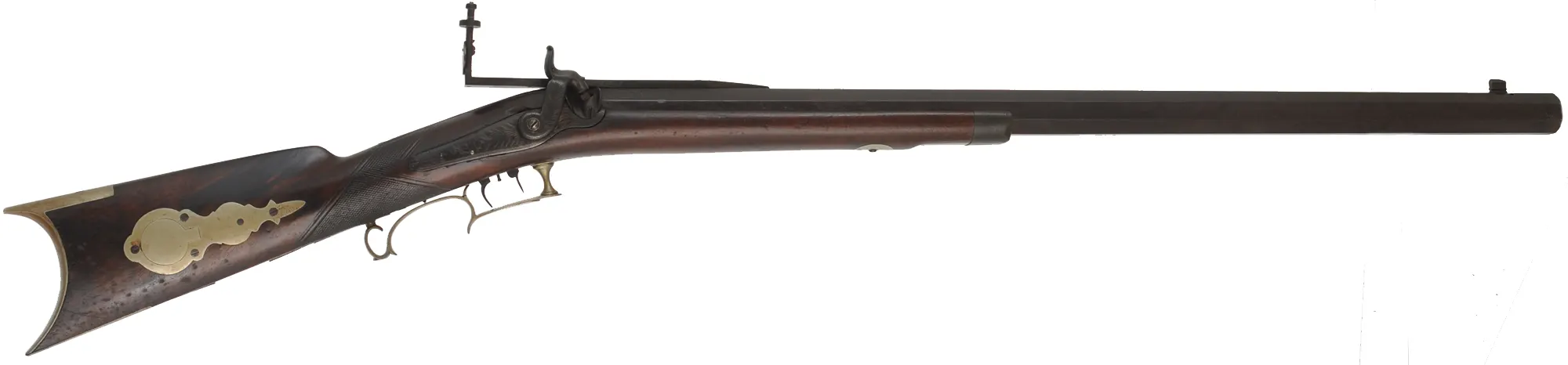 Antique Target Rifle.48 caliber, 31" heavy barrel,walnut stock, silver trim, peep sight, by A. Leonard, Saxon River, Vermont