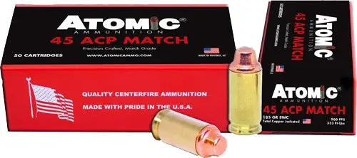 ATOMIC 45 ACP MATCH 185GR LEAD SWC COPPER PLATED 50RD