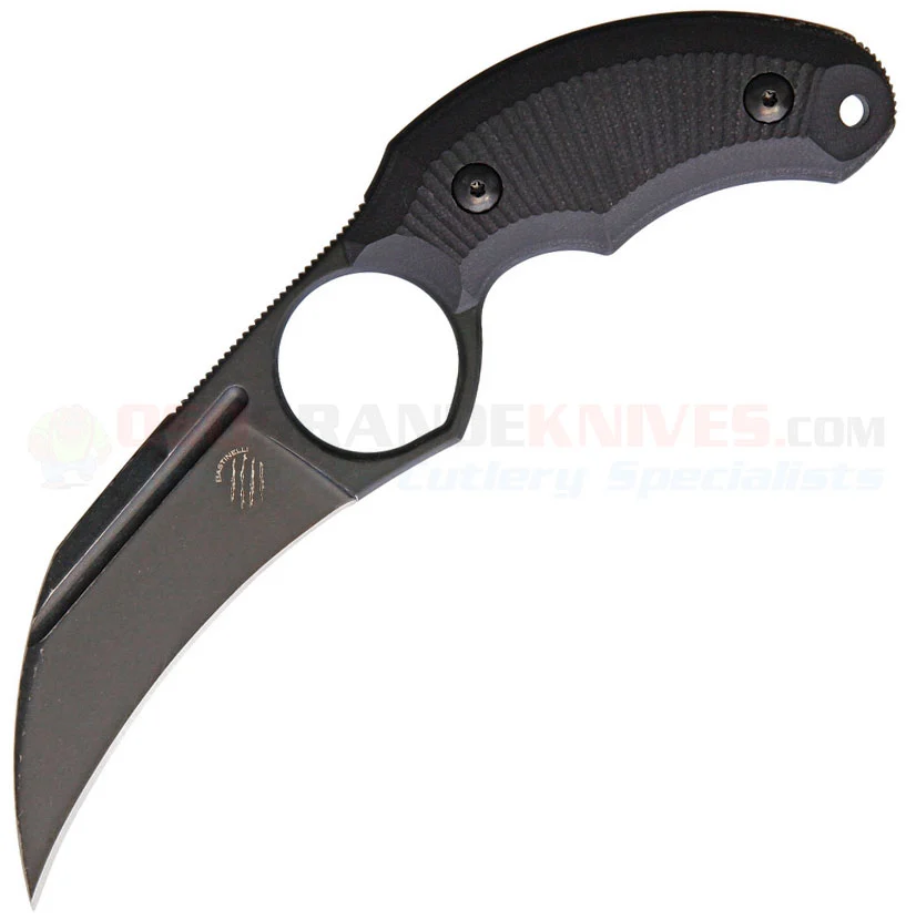 Bastinelli Creations Perrin Harpy Knife Fixed (3.15 Inch N690Co Black Plain Hawkbill Blade) Black 3D G10 Handle + Kydex Sheath BAS220