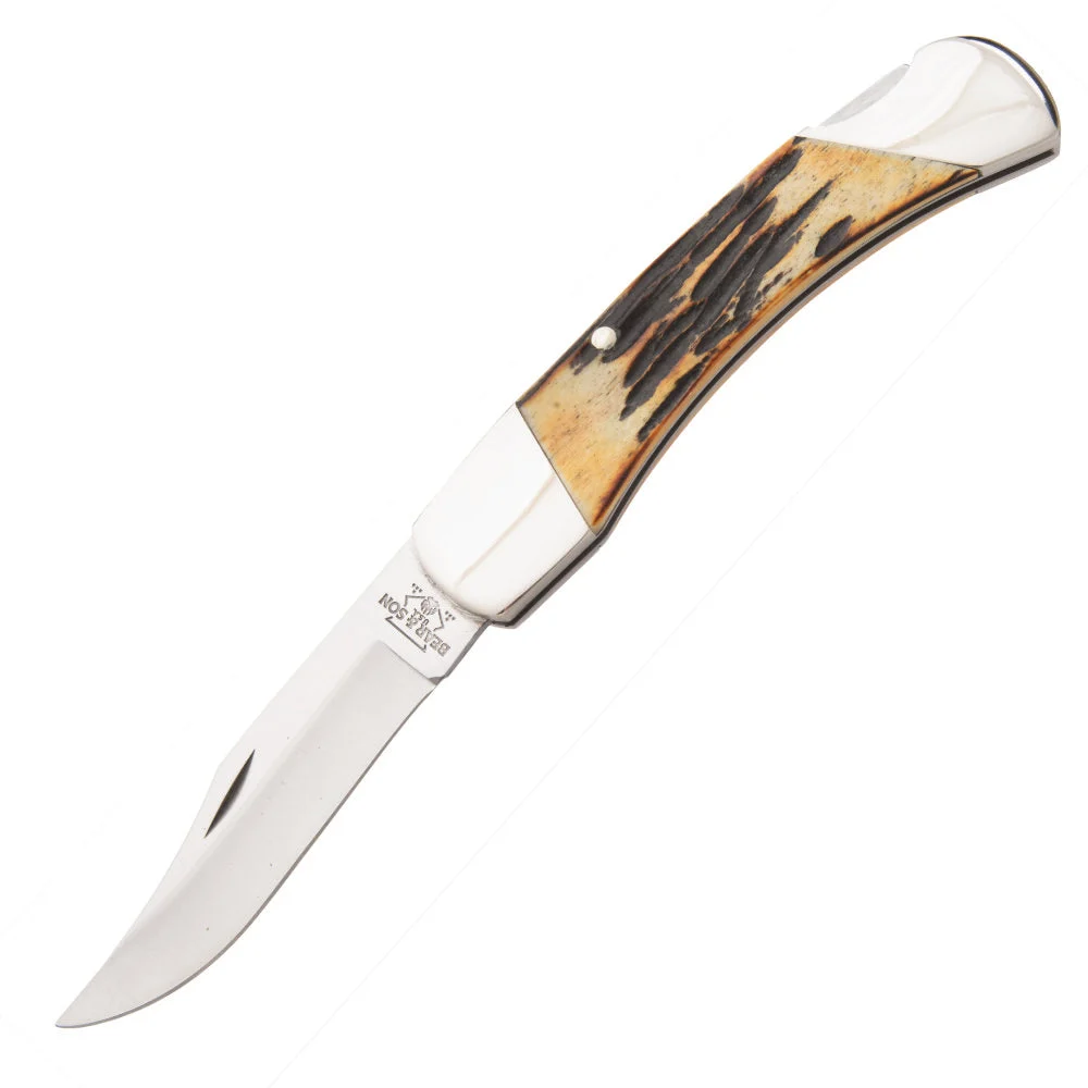 Bear and Son 505 Midsize Genuine India Stag Bone Lockback Knife
