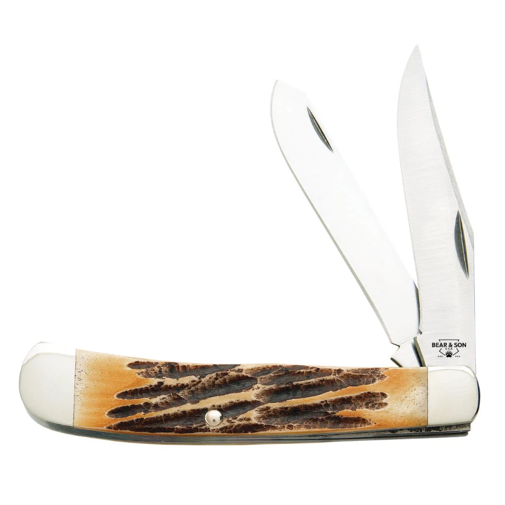 Bear and Son 554 Large Trapper Genuine India Stag Bone Slipjoint Knife