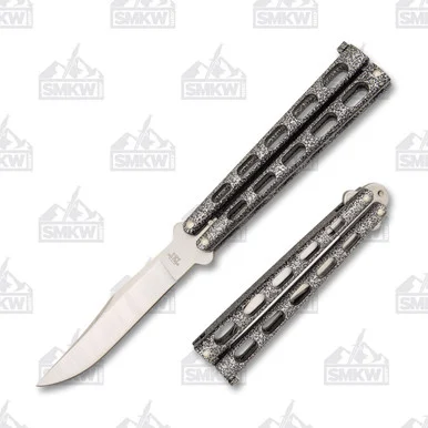 Bear & Son Balisong 5in 440 Clip Point, Silver Vein BR114