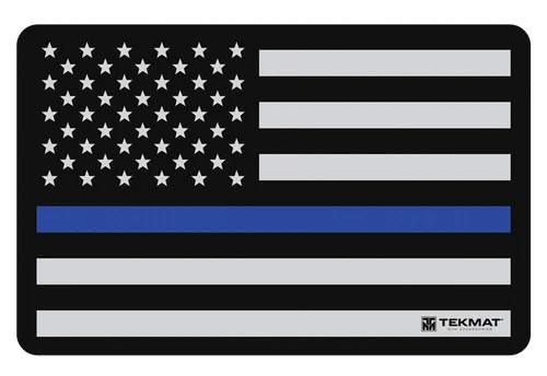 BECK TEK, LLC (TEKMAT) R17POLICE Police Support Cleaning Mat Blue Line Flag 17" x 11" Black/Gray/Blue