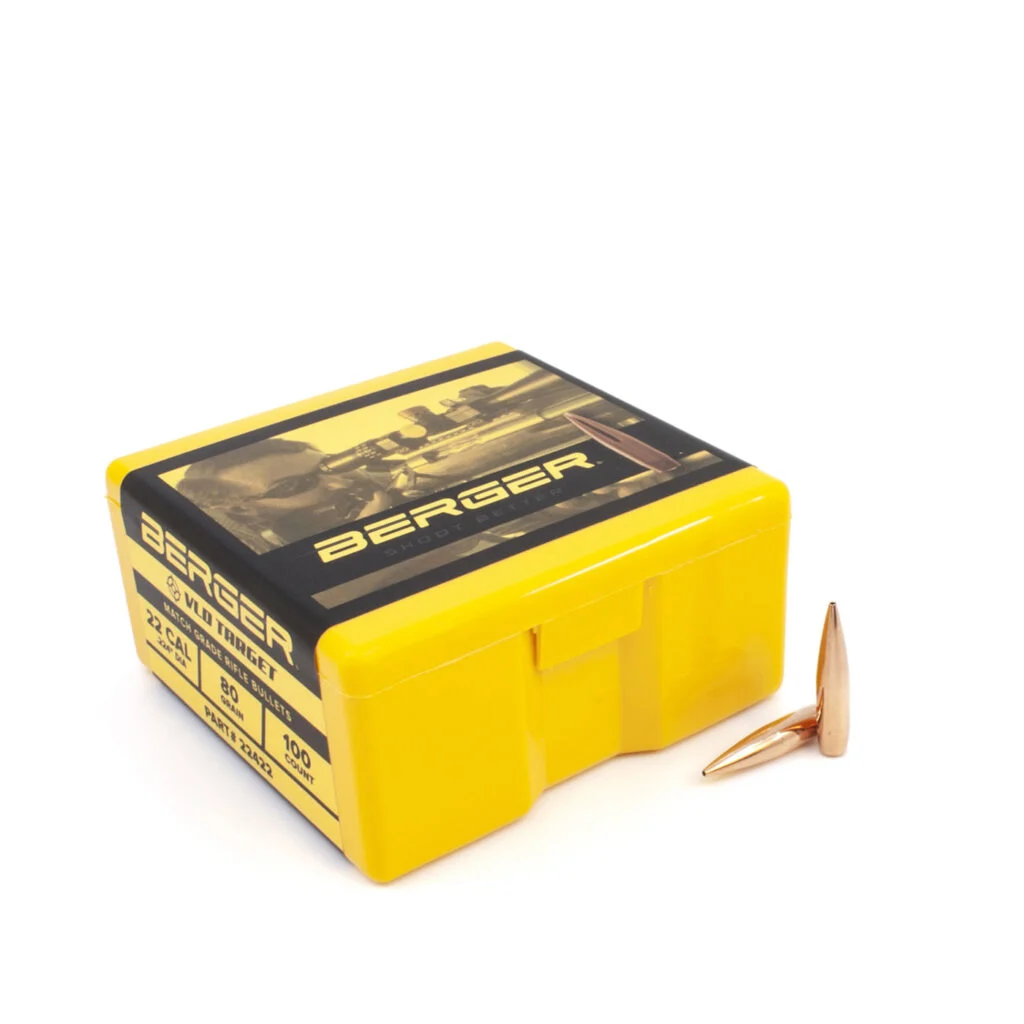 Berger 22 Caliber (0.224″) 80gr Very Low Drag (VLD) 100/Box