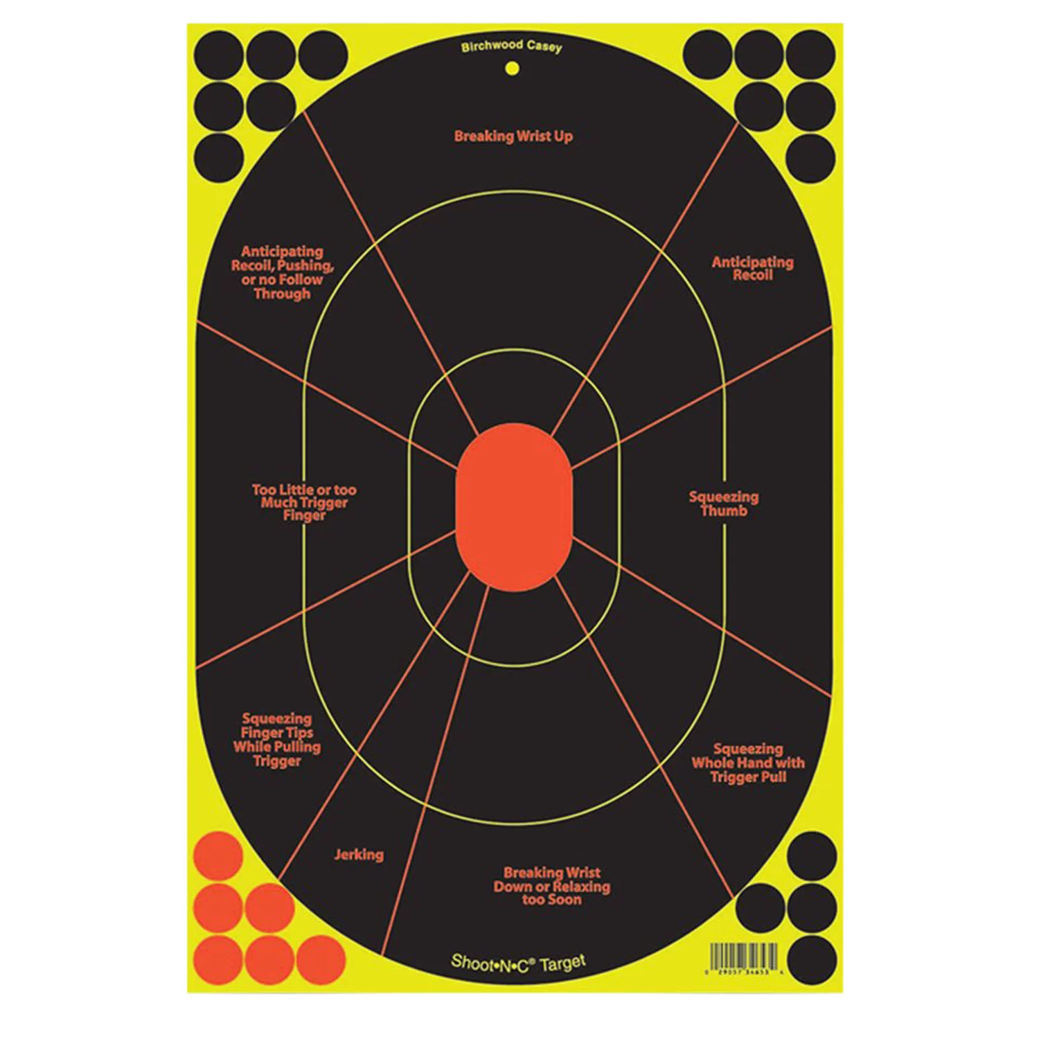 Birchwood Casey 34655 Shoot-N-C Reactive Target Self-Adhesive Paper Black/Yellow/Red 12″x18″ Oval Silhouette 5 Pack
