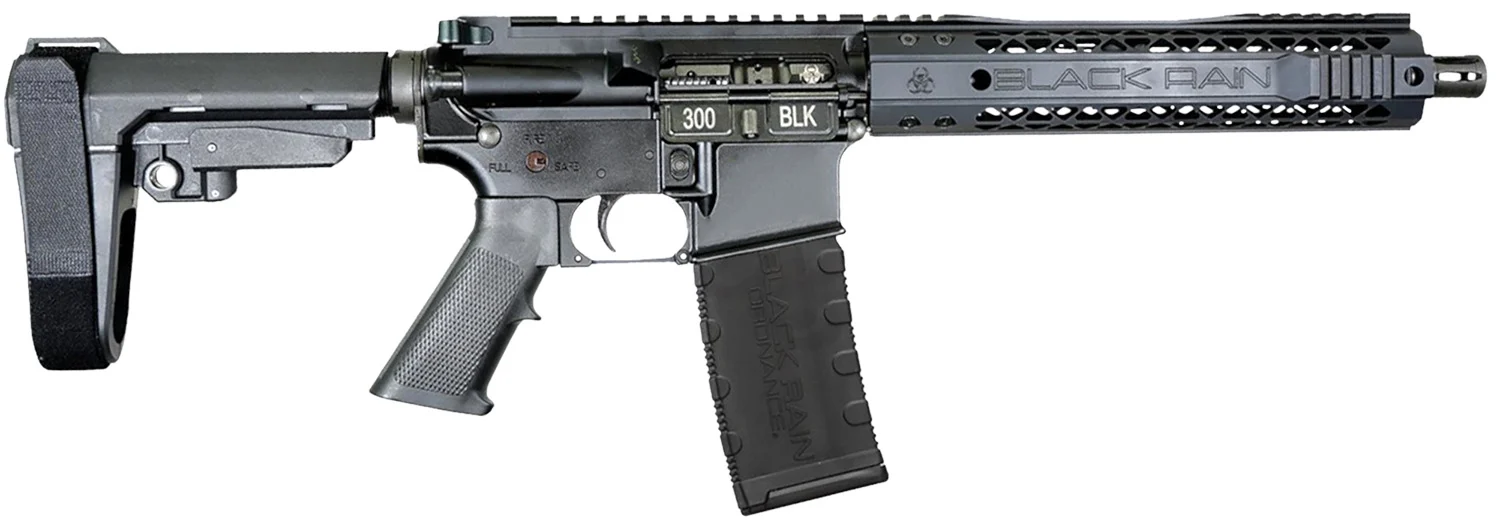 Black Rain OrdnanceSpec15300 Blackout 30+1 10.50″ Black Nitride Steel Barrel, 10″ M-LOK Handguard, Black Anodized Aluminum Picatinny Rail Receiver, Tactical SBA3 Brace, Black G.I. Grip