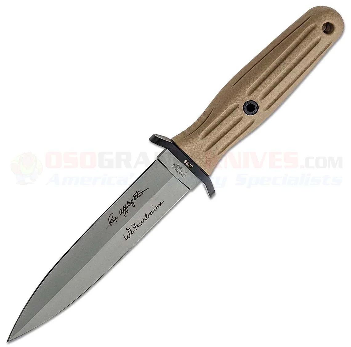 Boker Applegate-Fairbairn Desert Storm Commemorative Dagger Fixed (6.0 Inch Double-Edge Bead Blasted Blade) Tan Delrin Handle + Kydex Sheath 120543DES