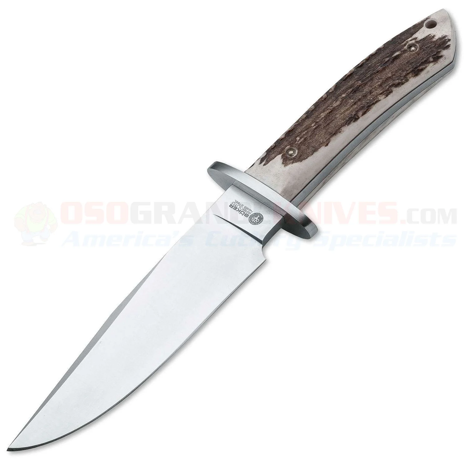 Boker Arbolito Esculta Knife Fixed Blade (6.5" Bohler N695 Satin Plain Blade) Stag Handle + Leather Sheath 02BA593H