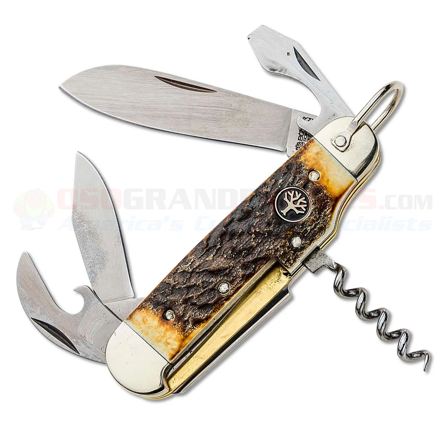Boker Camp Knife Stag Pocket Knife (3.50 Inches Closed) Genuine Stag Handle 110182HH