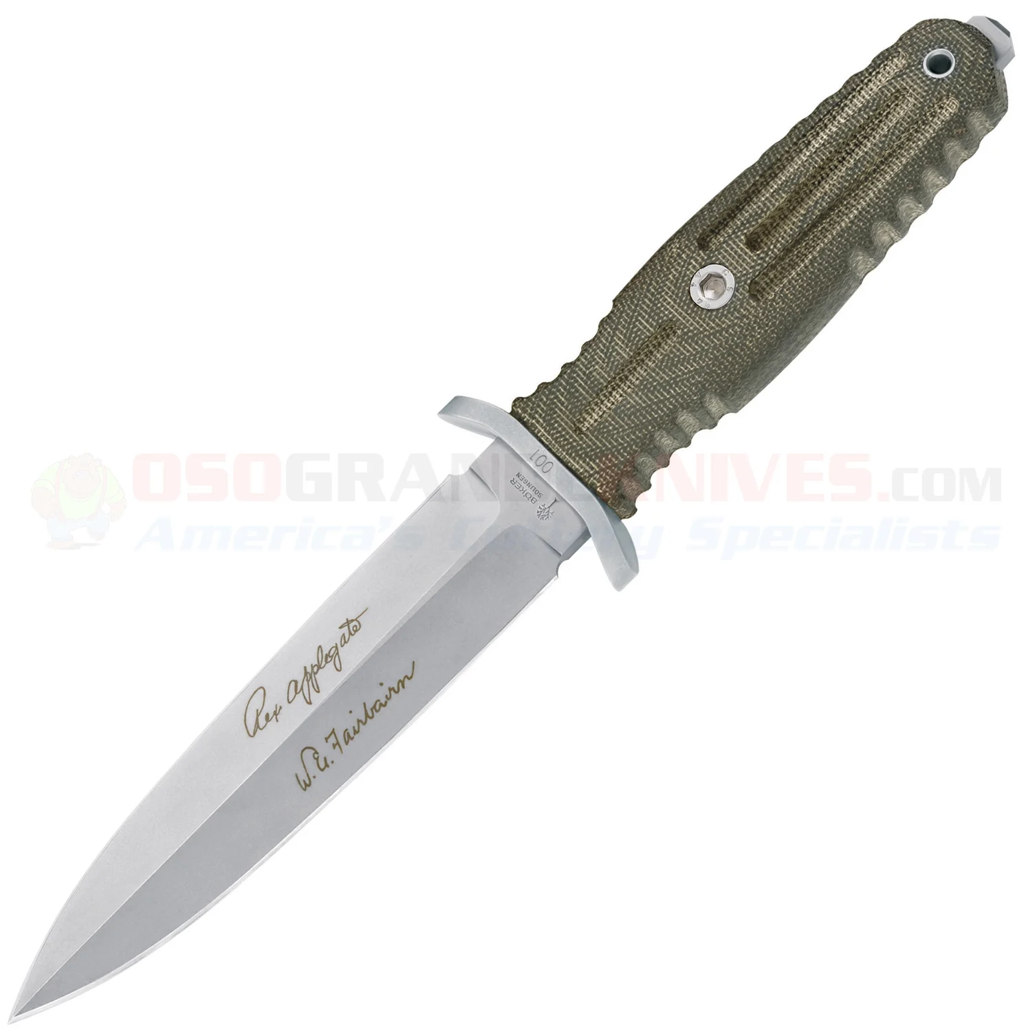 Boker Harsey Applegate-Fairbairn 5.5 Premium Dagger Fixed (5.5 Inch 440C Double-Edge Bead Blasted Blade) Green Micarta Handle + Glass Breaker + Tactical Sheath 120545
