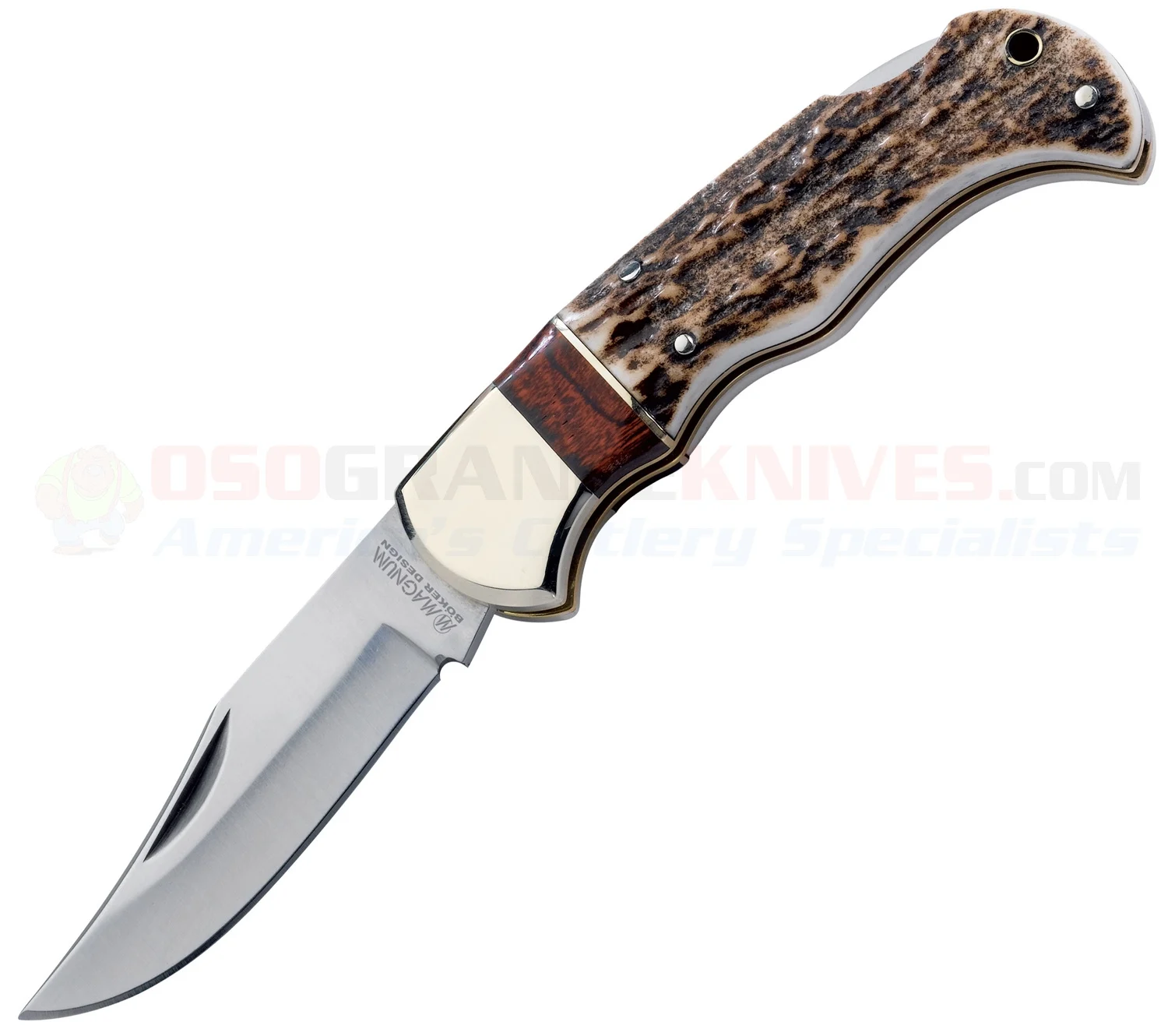 Boker Magnum Exquisite II Lockback Folding Knife (2.75 Inch 440 Satin Plain Clip Point Blade) Stag & Wood Handle 01GL804