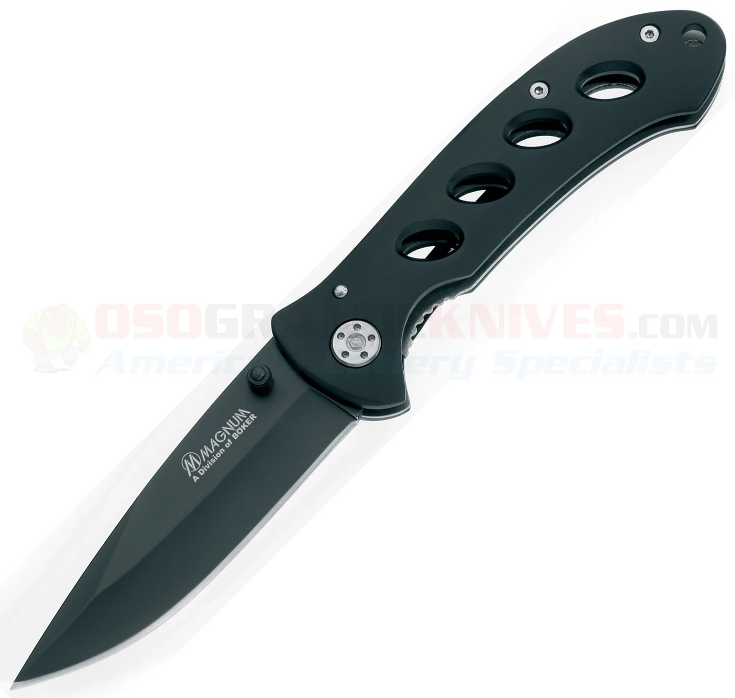 Boker Magnum Shadow Liner Lock Folding Knife (3.25 Inch Black Plain Blade) Black Aluminum Handle 01MB428