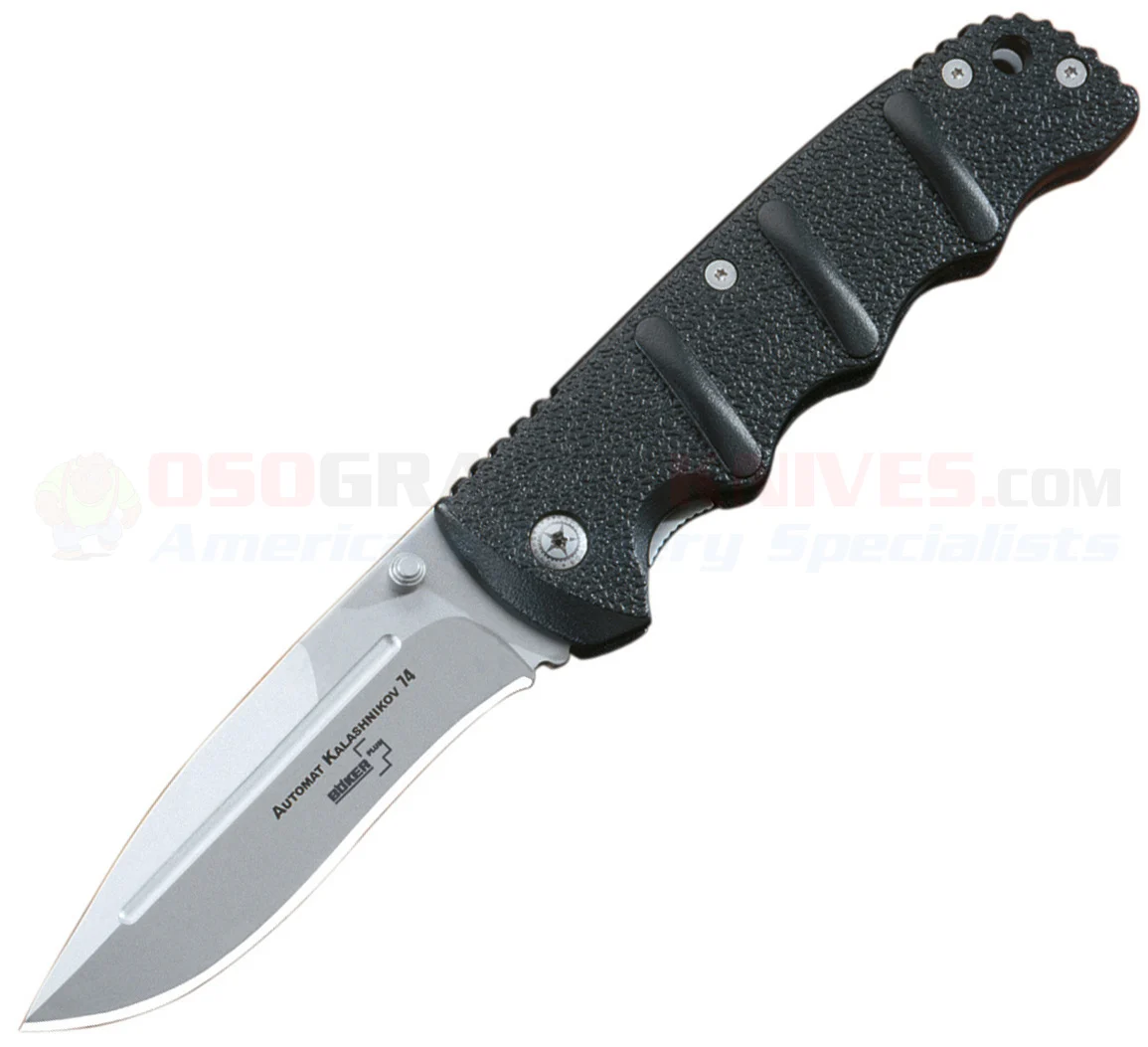 Boker Plus Automat Kalashnikov AK-74 LinerLock Folding Knife (3.5 Inch AUS8 Bead Blasted Plain Blade) Black Aluminum Handle 01KAL74