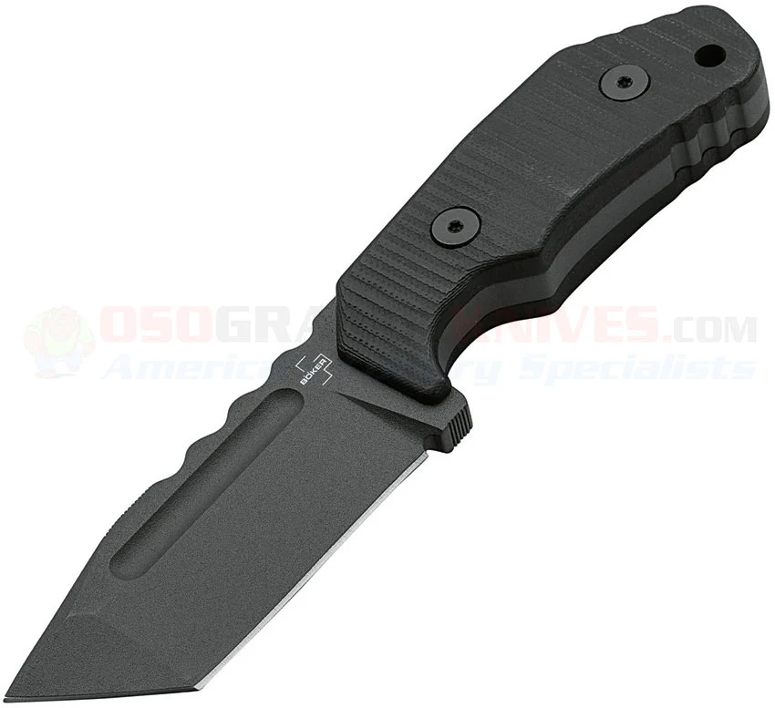 Boker Plus Little Dvalin Knife Fixed (3.15 Inch D2 Tanto Gray Plain Blade) Black G10 Handle + Black Kydex Sheath 02BO034
