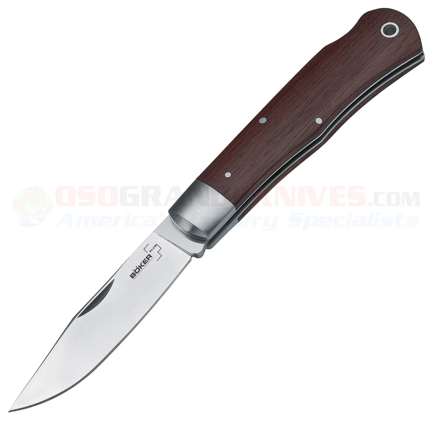 Boker Plus Lockback Folding Pocket Knife (3.63 Inch 440C Satin Plain Clip Point Blade) Bubinga Wood Handle 01BO185