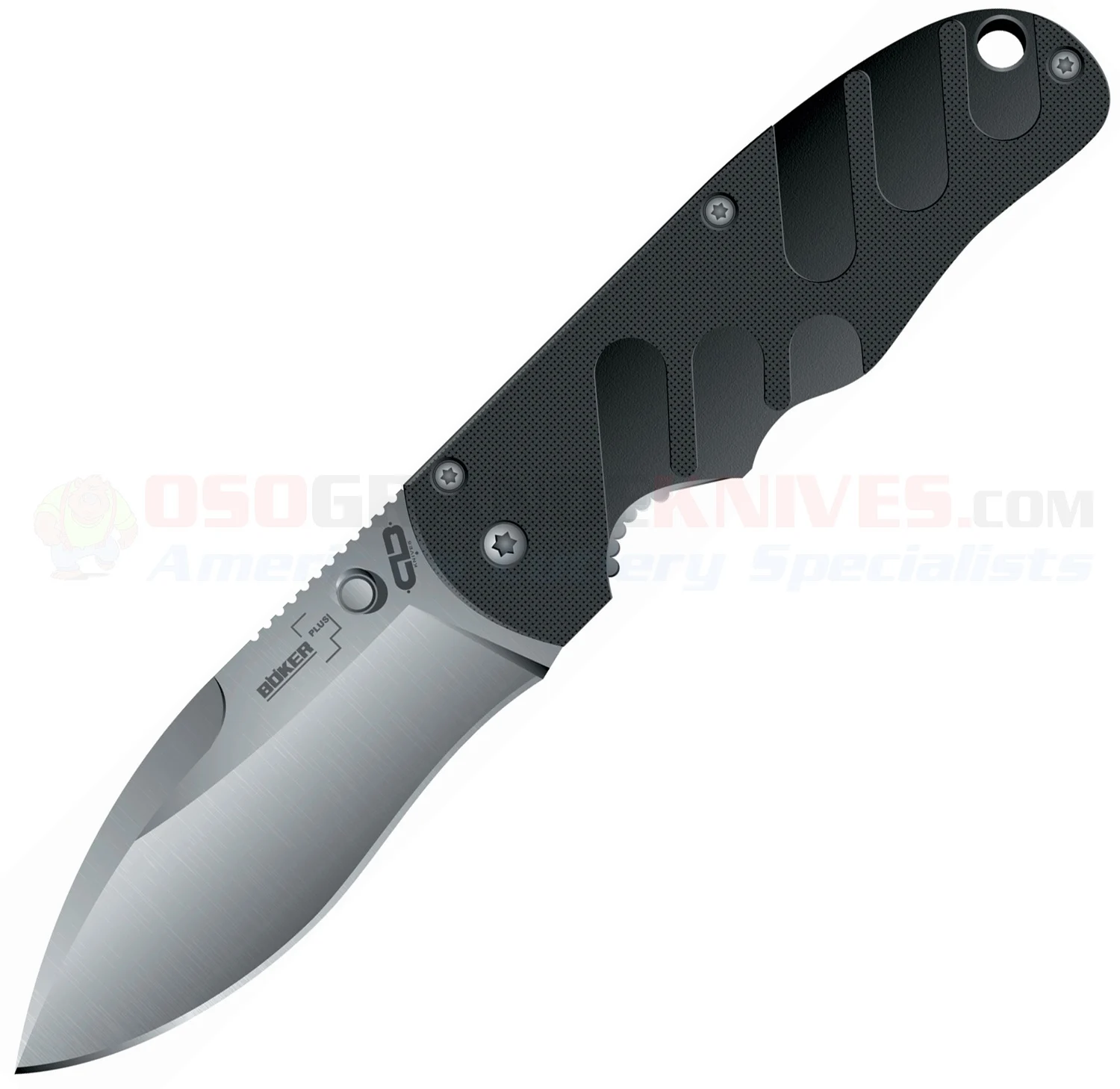 Boker Plus M Type Linerlock Folding Knife (3.52 Inch 440C Bead Blast Plain Drop Point Blade) Black G10 Handle 01BO560
