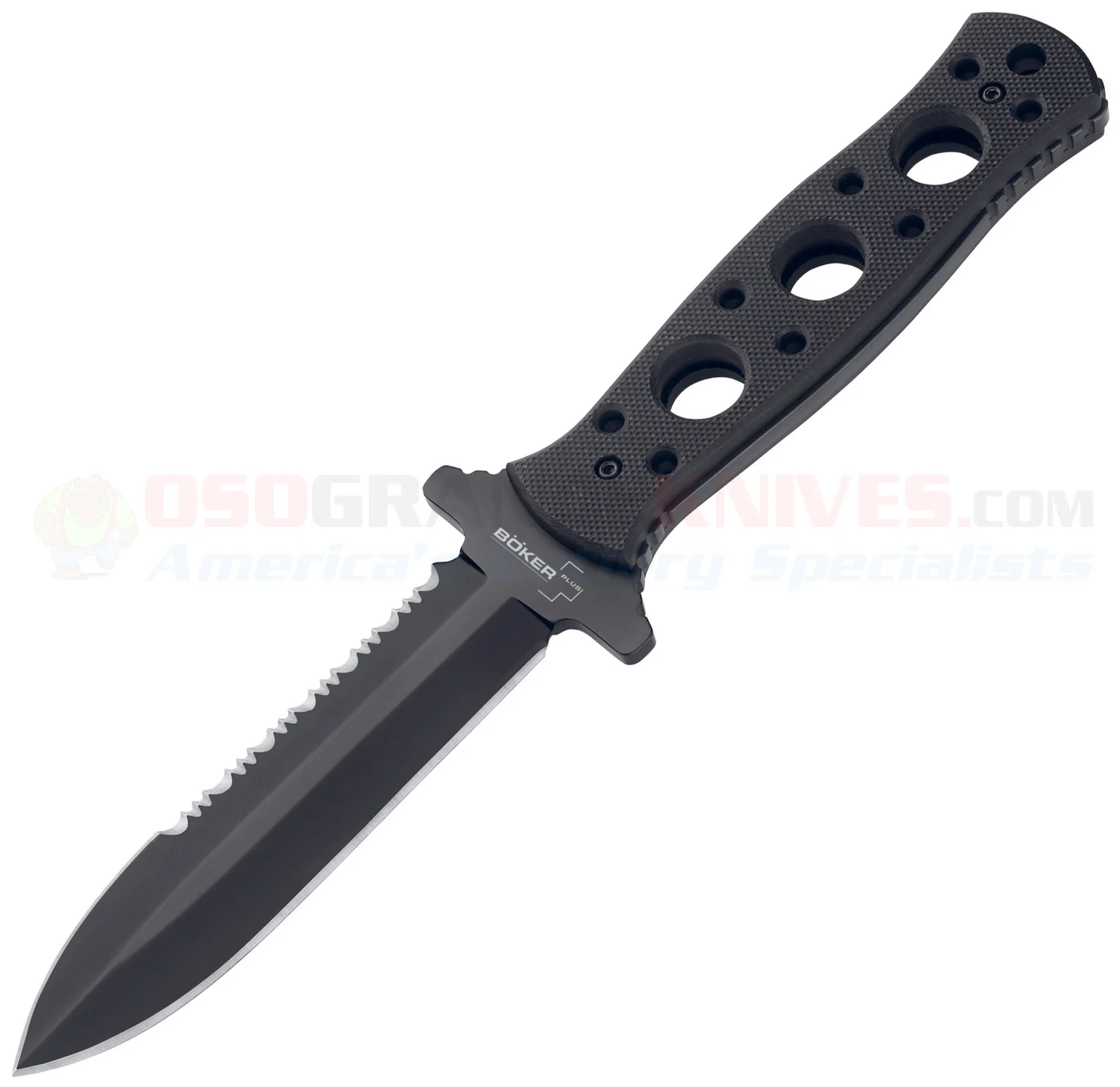 Boker Plus Steel Mariner Dagger Fixed (4.0 Inch Double-Edge 440C Plain/Serrated Black Blade) G10 Handle + Kydex Sheath 02BO285