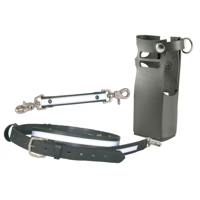 Boston Leather FDNY Style Leather Radio Strap with Reflective Trim and Mic Straps, Motorola APX7000XE Case, Anti-Sway Strap with Reflective Stripe