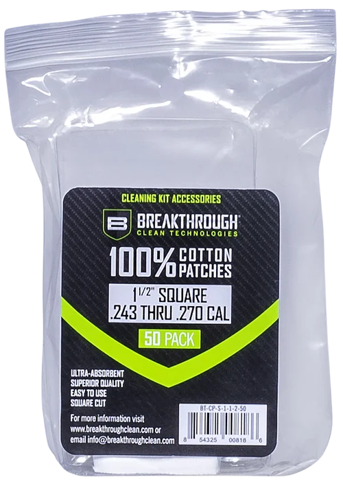 Breakthrough Clean Square Patches 243/270 Caliber 1.5" 50 pieces