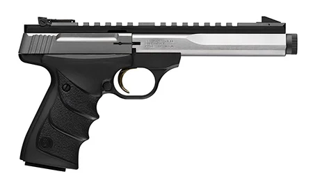Browning 051589490 Buck Mark Contour SR 22 LR 10+1 5.63″ 5.90″ Stainless Steel Threaded Barrel, Stainless Serrated Slide, Aluminum Frame, Picatinny Rail, Black URX Grip