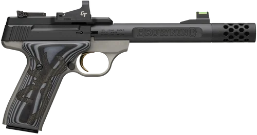 Browning Buck Mark Plus 22 LR, 5.9" Threaded Barrel, Gray G10 Grip/Frame, Crimson Trace Red Dot, Black Slide, 10rd