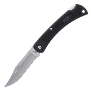 Buck 110 Folding Hunter LT Knife Black 3.75in Satin Clip Point Blade BU11553