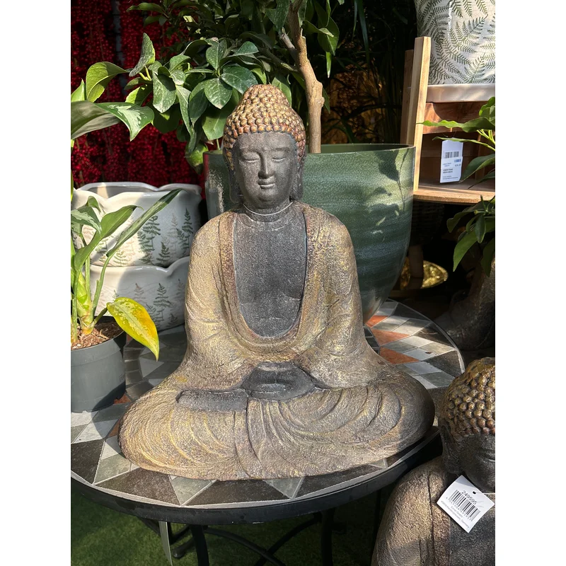 Buddha TARO, grey/gold, MGO, 38x20x40 cm