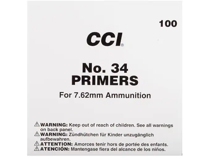 Buy CCI Large Rifle 7.62mm NATO-Spec Military Primers #34 Box of 1000 (10 Trays of 100)