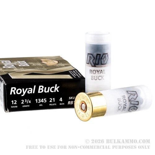 5 Rounds of 12ga Ammo by Rio Ammunition -2-3/4" #4 Buck