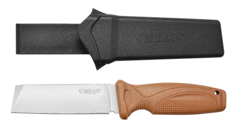 Camillus Swedge Knife, 4.3" Blade, Tan ABS Handle, Includes Sheath