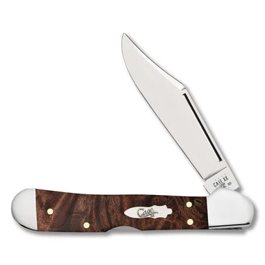 Case Brown Maple Burl Wood Mini CopperLock Folding Knife CA64067