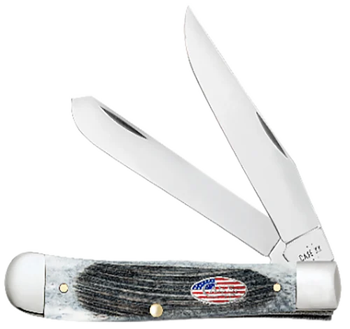 Case CopperLock Stars & Stripes 2.99" Folding Wharncliffe Plain Mirror Polished Tru-Sharp SS Blade, Sawcut Jig Gray Bone Handle, American Flag Shield