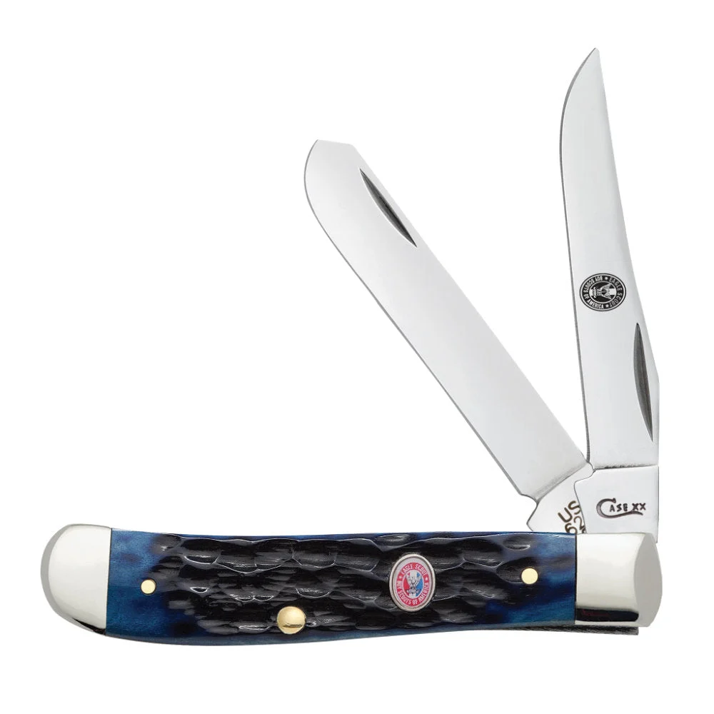 Case Eagle Scout Mini Trapper Jigged Navy Bone Pocket Knife with Gift Tin