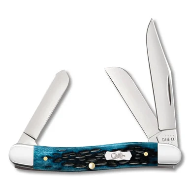 Case Mediterranean Medium Stockman Folding Knife 3.62in Blue Pocket Worn Peach CA51851