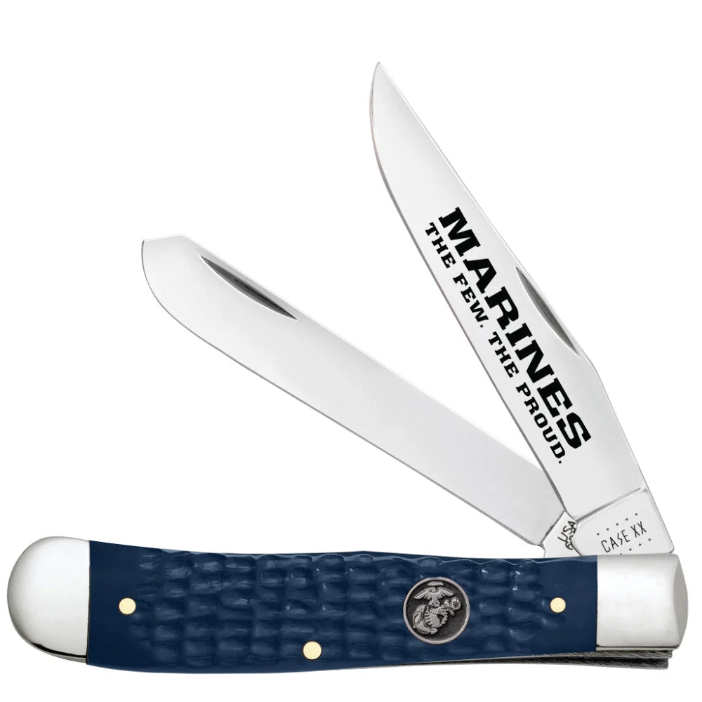 Case US Marine Corps Trapper Jigged Navy Blue Pocket Knife
