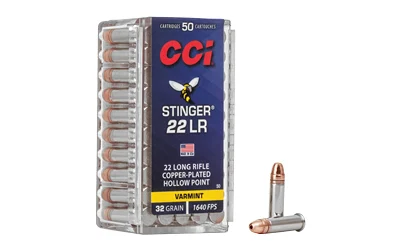CCI 0050 Stinger22LR 32gr Copper Plated Hollow Point 50 Per Box/100 Case