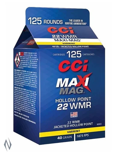 CCI 22WMR MAXI MAG 40GR HP 125 RND POUR PACK 1875FPS