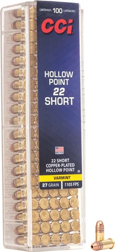 CCI 28 High Velocity VNT Copper Plated Hollow Point CPHP 27 Grain .22 Short