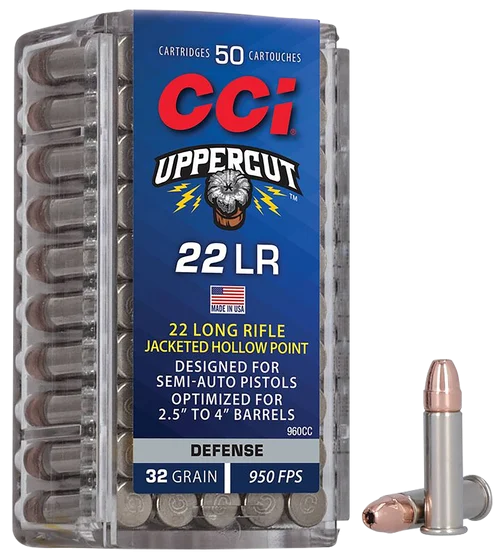 CCI Ammunition Uppercut For Short Barrels 22 LR 32gr, Copper Plated Hollow Point, 50rd Box
