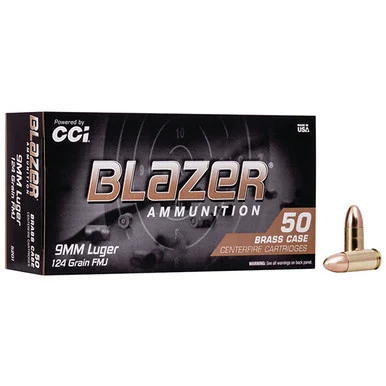 CCI Blazer 9mm Luger Handgun Ammunition 50 Rounds Brass Centerfire 124 Grain FMJ 5201